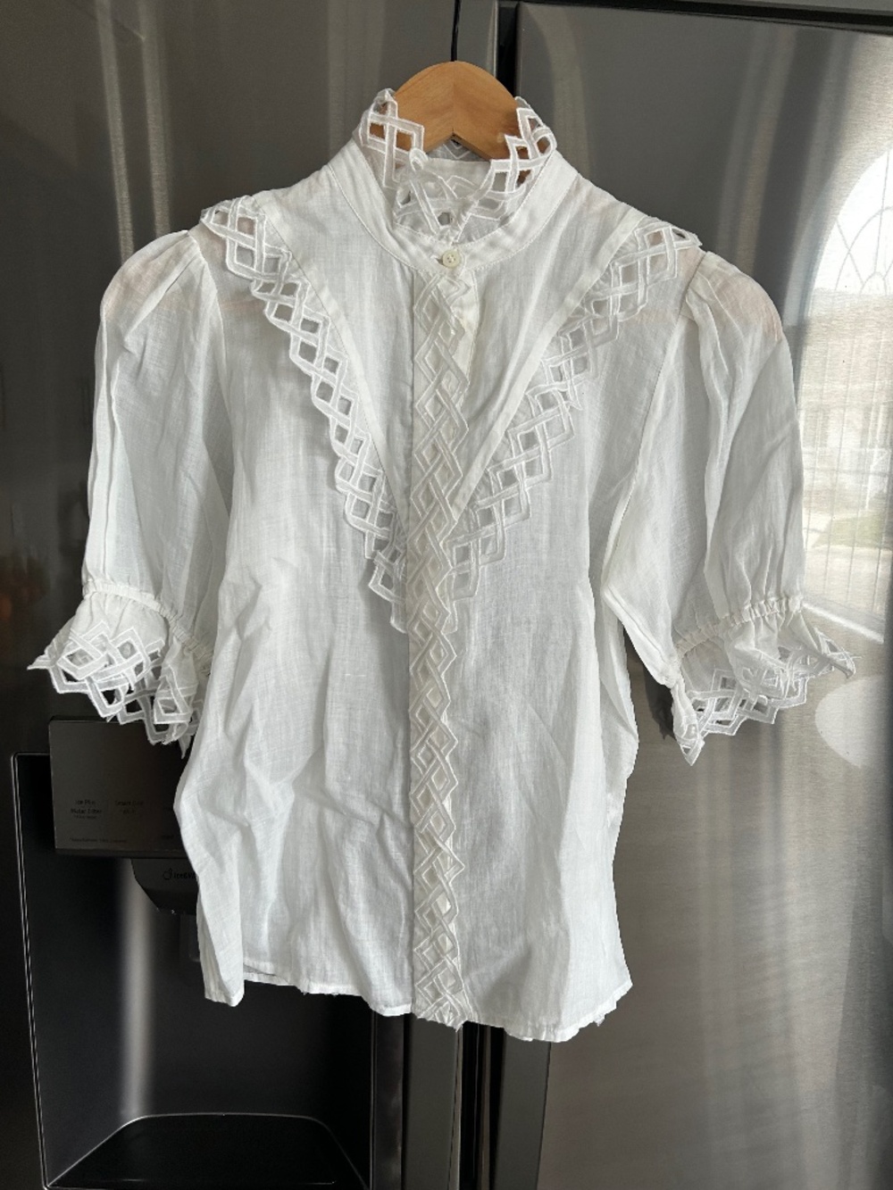 FRAME | White puff sleeve detailed button up designer shirt top blouse